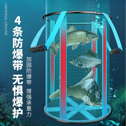 Woding fish protection wild fishing black pit thickened quick-drying fishing net bag portable folding new high-end thick aluminum alloy ring mouth 30cm 2.5m blue