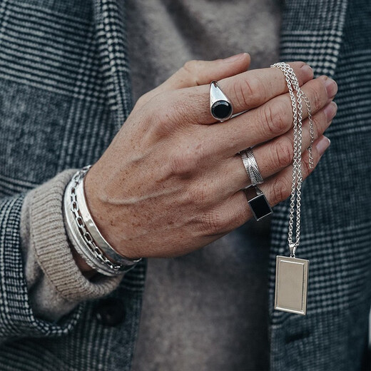 IDEAGEMER925 Silver Fidel Ring Men's Simple Niche Light Luxury European and American Trend Brand Versatile Boys' Ring Accessories Fidel Ring - Opening No. 19-21