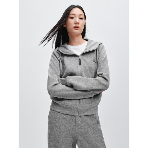 PEACEBIRD Women's Sweater Winter Zippered Thin Velvet Hooded Jacket Loose Pants Suit Gray Jacket S