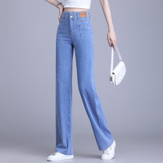 箐箐花天丝牛仔阔腿裤女夏季薄款2025新款春夏垂感休闲裤冰丝显瘦直筒裤 6628浅蓝 2XL /30(125-135斤)
