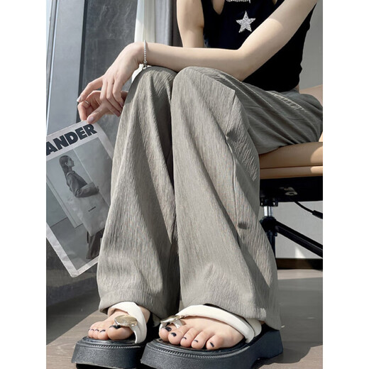 爱依服冰丝西裤裤子女夏季新款宽松小个子高腰直筒阔腿休闲裤女 白色687高品质26.5 M 90-100斤
