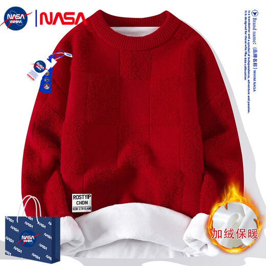 WHIM NASA sweater men's round neck autumn and winter pullover sweater trendy New Year red magenta animal year of the horse year of the year New Year greetings red XL