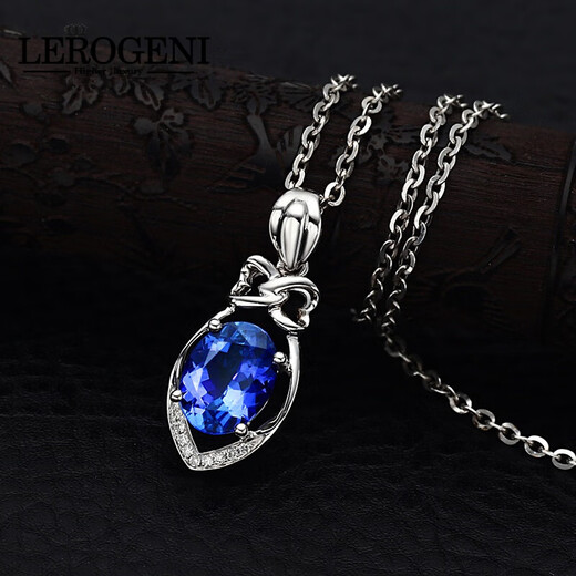 Lerogeni Halskette für Frauen Tansania 5A Grade Blue Edelstein Anhänger High-End-Luxus-Schmuck Geburtstag Geschenk Tanzania Stein Anhänger Sitte Sitte
