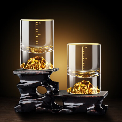 Lugaris 2 Liang Jinshan White Wine Cup Crystal Glass Gold Foil 100ml Wine Cup with Scale 2 Liang Cups Wine Set Jinshan 2 Liang Cups 6 pieces 100ml 6 pieces