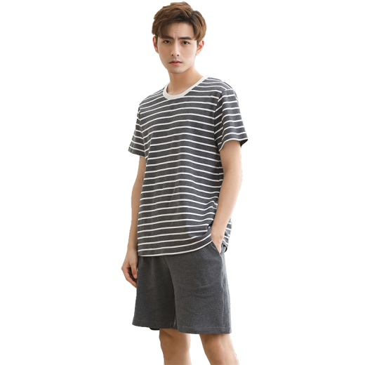 Congxin pure cotton pajamas men's summer short-sleeved home clothes men's pajamas thin shorts casual loose home clothes summer CLS8817XL (height 174-178 weight 130-150 Jin [Jin equals 0.5 kg])
