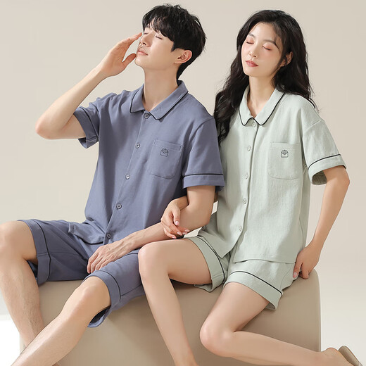
Modal couple pajamas men and women's summer short-sleeved shorts 2024 new style for outdoor wear couples students' home clothes suit 12806+12706 Women M+ Men's XL