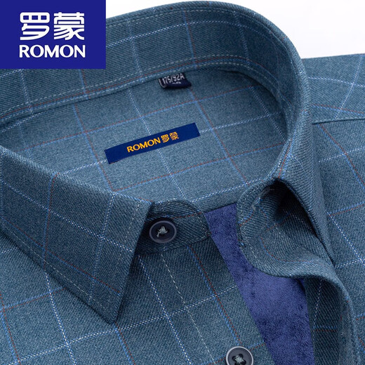 ROMON warm shirt men's velvet thickened pure cotton plaid autumn and winter long-sleeved casual loose men's shirt 2W7805010 warm 42