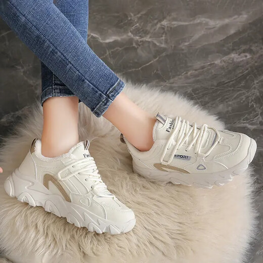 Playboy (Playboy) Damenschuhe für Winter Daddy Schuhe für Frauen plus Samtschuhe für Frauen kaltdichte Baumwollschuhe für Frauen warme Sportschuhe für Frauen 1623 Beige 37