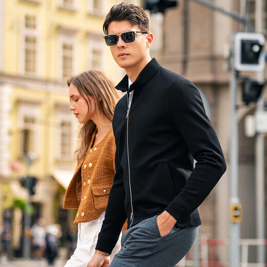 Mr. Bu Double Zipper Stand Collar Wool Cardigan 2025 Spring and Autumn Business Sweater Jacket BT15375 Clearance Piano Black 2XL (185)