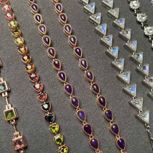 Fat Donglai's same style emerald bracelet, natural colored gemstone tourmaline, tanzanite, translucent blue moon, peridot sugar cube full circle bracelet