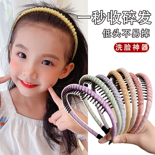 Rongxia broken hair artifact simple toothed anti-slip hair hoop children's fabric plaid headband girls hairpin headdress girls hair accessories 6# black