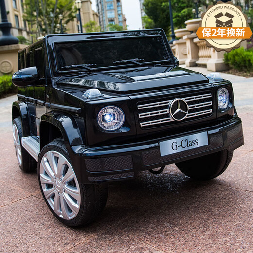 Berejia Benz Kinder-Elektroauto, Allrad-Spielzeug mit Allradantrieb, kann sitzen, Baby- und Kinderschaukel, Fernbedienung, Offroad-Lade-Kinderwagen, Flaggschiff, schwarz + weiche Räder, Allrad-Ledersitz, Schaukel, Bluetooth-Musik, vollständige Konfiguration