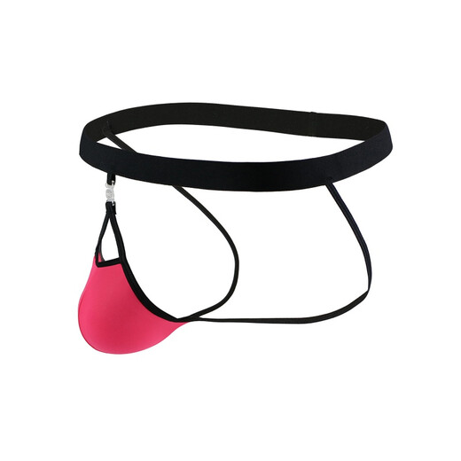 Please Confidential Shipping Men's Ice Silk Thong Detachable Buttocks Revealing Thong Sexy Underwear EB M (73-80cm) Black Ribbed Black Cloth