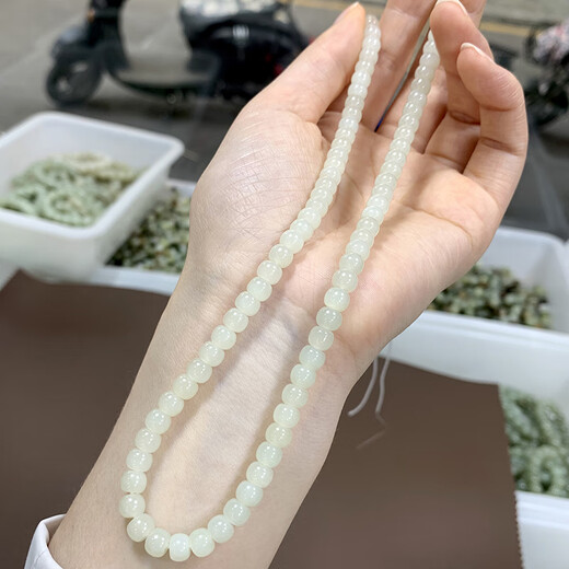 
Xuanshi authentic Hetian jade chain Xinjiang white jade old bead bracelet hanging chain lychee white multi-ring bracelet SN13796x7m 5x6mm