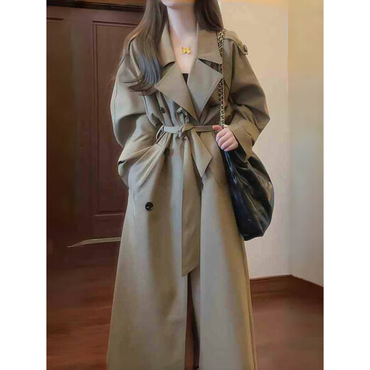 
GARNUO khaki windbreaker jacket for women mid-length 2025 new spring and autumn small high-end silhouette casual coat khaki S[80-110Jin[Jin equals 0.5 kg]]