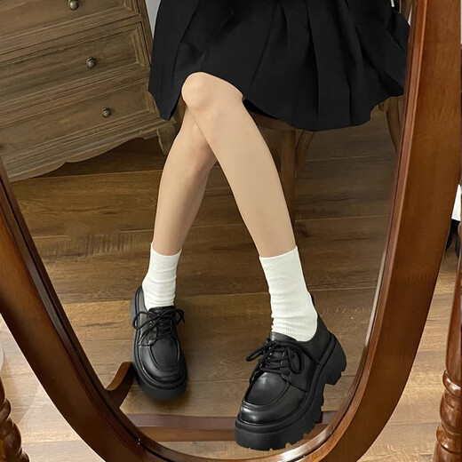 靖话粗跟小皮鞋女2025春夏季新款厚底单鞋日系jk制服配裙子百搭乐福鞋 黑色哑光 38 (240mm)