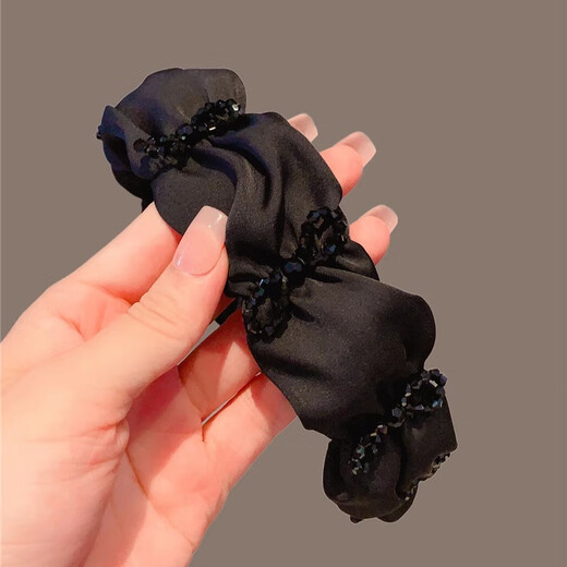 Ancient high-end black wide-brimmed pleated crystal headband for women with high skull temperament niche crushed hairpin hair accessories