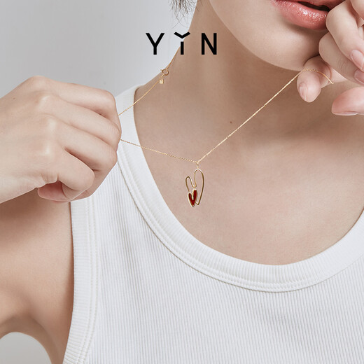 YIN Hot Heart Double Hot Necklace Joyside co-branded carnelian 18K gold single pendant + free silver gold-plated chain
