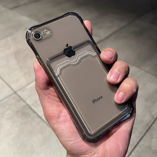 寻帜梵 适用苹果7/8plus手机壳透明软壳se2卡包可插卡iPhone7plus防摔保护套se3气囊全包镜头公交卡简约 苹果se2/3【透黑卡包-气囊防摔】
