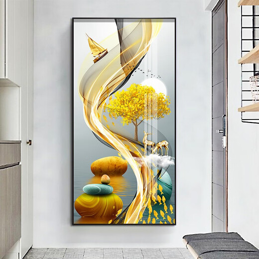 Xiaolulin Veranda Dekorative Gemälde moderne einfache vertikale Version abstrakter Hängsmalerei Sofa Hintergrund Wandmaler Korridor Kristallporzellanmalerei 3-Lulu Gaosgeng 11154 Stoffmalerei 90*180 Schwarzer Rahmen