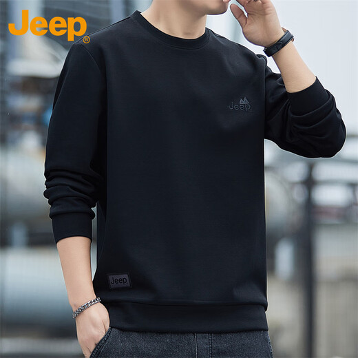 JEEP Jeep sweatshirt men's autumn and winter round neck long-sleeved T-shirt men's loose casual clothes men's black 2XL