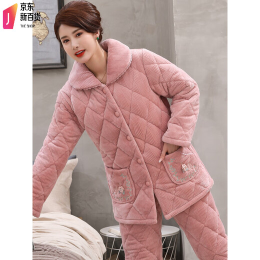 Antarctic pajamas for women in autumn and winter coral velvet three-layer cotton thickened warm and velvet middle-aged and elderly home clothes for mothers in winter 1105 lotus purple XL (110-130Jin [Jin equals 0.5 kg])