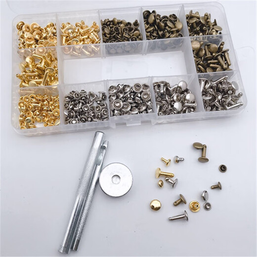 Dixin 300 sets of double-sided rivets with punching pliers, double-hat nails, 3 sizes, 3 colors, double-sided rivets for cross-border 300 sets of rivets + tools + punching pliers + storage box 6*6mm+8*8mm+8*12mm