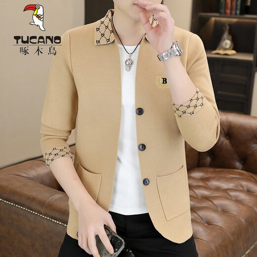Woodpecker (TUCANO) slim suit men's knitted suit European station spring and autumn high-end embroidered jacket Korean cardigan jacket Black C0062 (cardigan woolen) M
