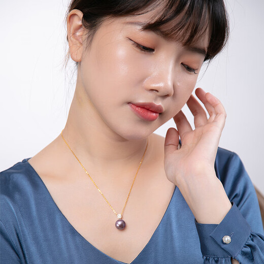 Nan Xi Luxurious Large Beads K Gold Freshwater Pearl Pendant Single Women's Perfect Round Purple Pearl Necklace Large Particle Jewelry Minor Flaws 11-12mm