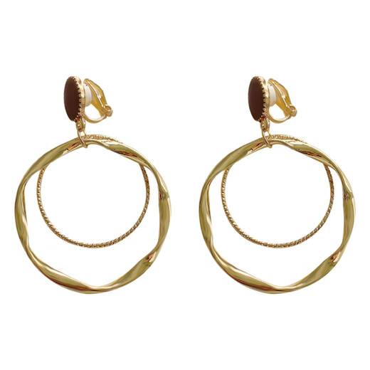 Qindu feeling light luxury ear clip without piercing female niche design internet celebrity temperament earrings retro French pearl earrings summer pj 05 brown large hoop ear clip