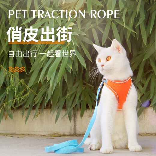 Mastiff Shaobao adjustable tightness cat rope cat chain cat traction rope anti-breakaway walking rope vest type cat walking rope cat chain blue and orange double spell M size recommended 13-17 Jin Jin is equal to 0.5 kg