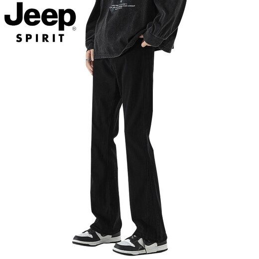 Jeep SpiritCeanfit Micro-Flare Jeans Men's Automne and Winter Slim Black Vibe American High Street Pantal