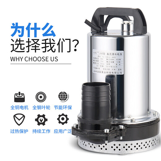 XMSJ永陆2寸直流潜水泵电瓶车抽水机12243 2寸12V300W2.5米线不锈钢叶轮