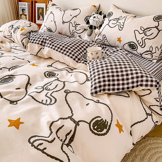 Mirror Moon Picture Internet celebrity washed cotton bedding spring and autumn student single dormitory sheets three-piece quilt cover men's summer Lucky Bear K 1.8m four-piece set 1.8x2.2m