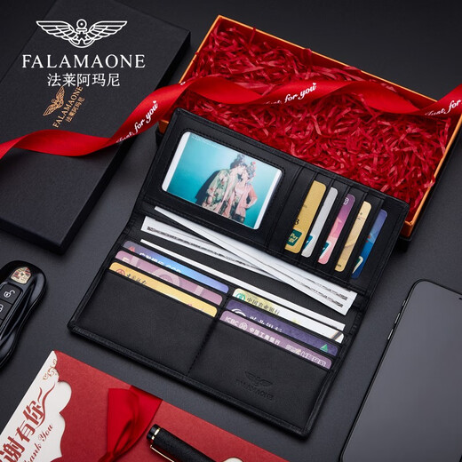 Billetera para hombres Falamaone cuero genuino de cuero larga billetera multifunción para el regalo de cumpleaños del padre de mi esposo.