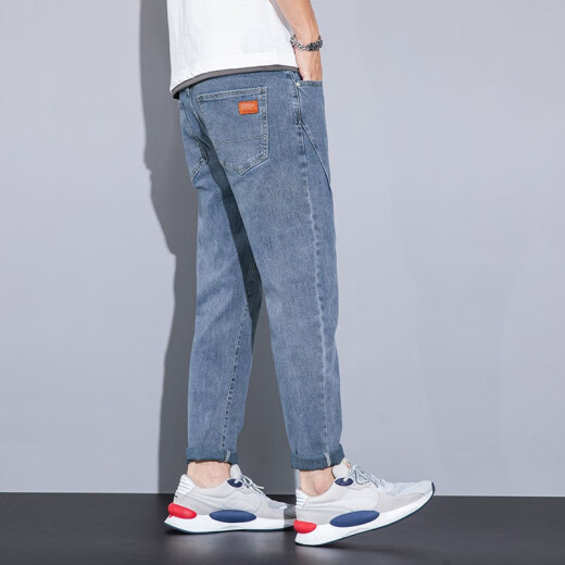 Nanjiren jeans men's loose straight spring and autumn Korean style trendy men's casual trendy brand workwear men's pants 2023 nine-point pants F791 blue size 28