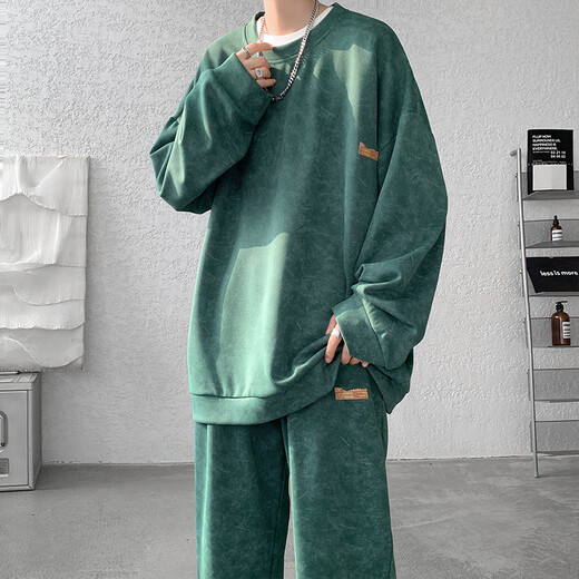Phelos High-End schwere Krawatten-Dye-Sweatshirt-Anzug für Boys Casual Sports Joggshose Herumn Trendy Marke Großgröße Lose zweiteiler Set TZ761 Black 5XL (210-230jin [Jin Equals Equals Equals]))