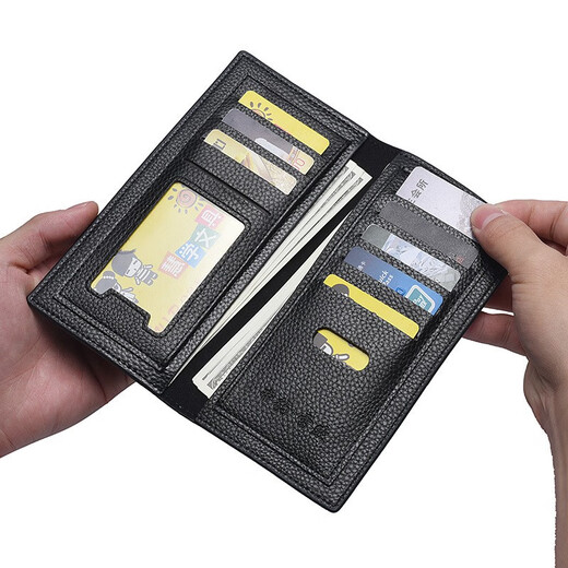 Fengshang Langes weiches Leder Brieftasche Herren dünner 2023 neuer Stil mit Wallet Youth Business Brieftasche modische Marke für Vater Männer Brieftasche lang [Schwarz]