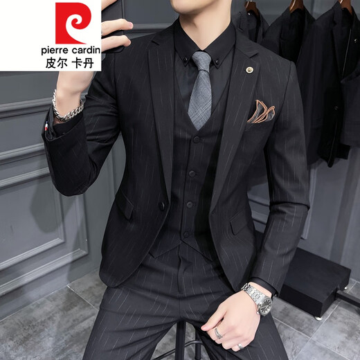 Pierre Cardin double breasted suit men's suit slim casual Korean style British style formal men's wedding plus size suit trend 9962 coffee color suit + trousers tie 3XL