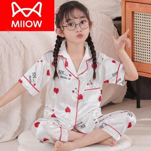 Cat Man (Miiow) Princess Style Frühling Frühling Kurzarm Kinderhose Kurzarm Ice Sense Girl Seidenpyjamas Frauen Seiden Spring und Sommer Süßes 1049 M Girls 10 Größe 105 115C 38jin [Jin gleich 0,5 kg] (Mädchen 10