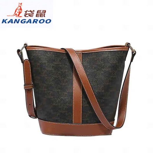 袋鼠（KANGAROO）轻奢品牌包包女2025夏季新款感单肩斜挎包大容量老花复古水桶包 老花棕小号