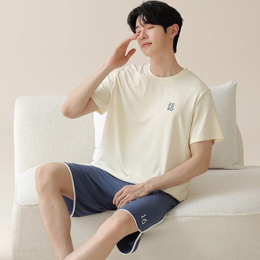 
Catman (MiiOW) men's pajamas men's short-sleeved shorts suit Modal summer thin style can be worn on the outside, fashionable ice silk cool home clothes M15601 XL Recommended weight 120-140 Jin [Jin equals 0.5 kg]