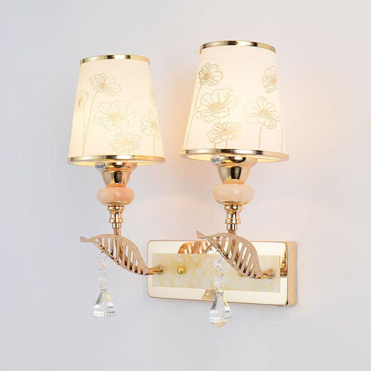 FENGLANQ wall lamp bedside lamp Nordic modern European style simple creative led American bedroom living room corridor staircase wall lamp 041 double-head cloth lampshade switch at home -.LED