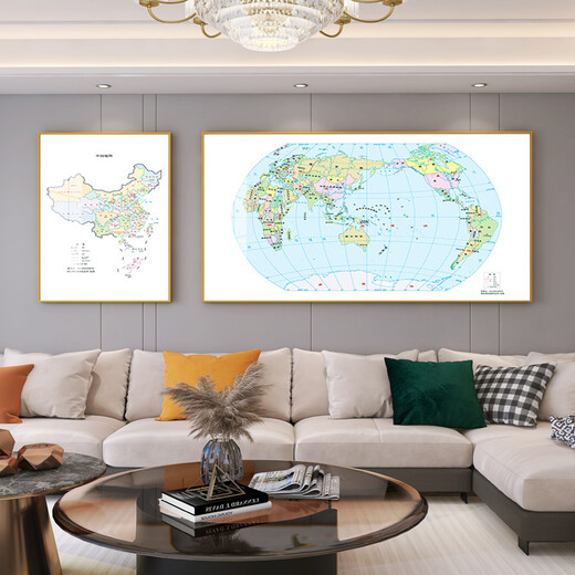 
Taoran North Road China World Map Chinese and English Decorative Painting Living Room Hanging Painting Study Geographic Wall Painting Conference Room Office Mural 16851-S/11727 (Chinese and English Version) 60*80/160/80 Oil Canvas Screen/Black Frame