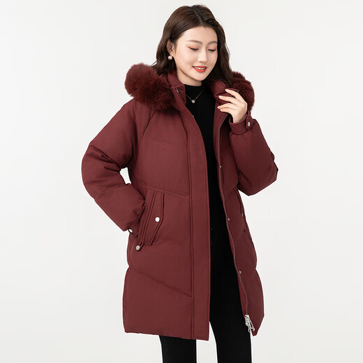 Xuezhongfei 2024 Neues Fuchsfellkragen mit Kapuze-Jacke warm, kaltresistent, modisch, einfach, lässig und komfortable Fliesenziegelrot 1343 170/92a