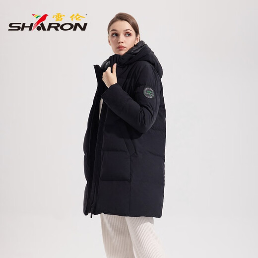 雪伦反季中长款羽绒服女简约百搭袖标秋冬外套 13567 马卡龙蓝 L