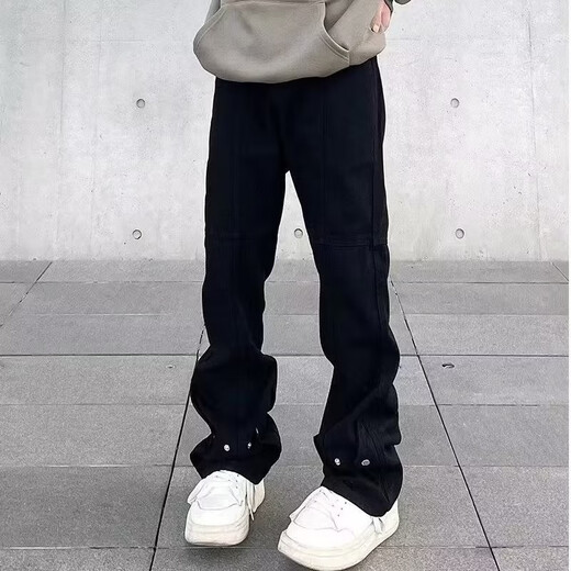 
7 high-quality American retro washing jeans men's loose high street straight hiphop design and handsome versatile pants SXNZ-7029 black L