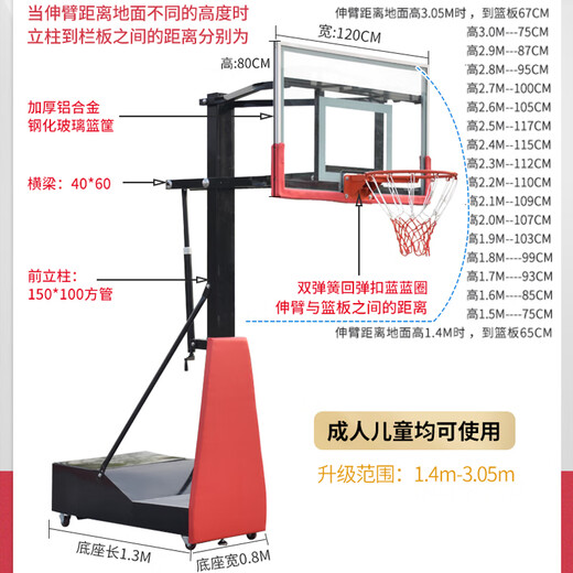 赛博奥移动篮球架成人户外篮球架家用训练比赛标准蓝球架落地式室外成年 移动式加厚版（篮板80*120）