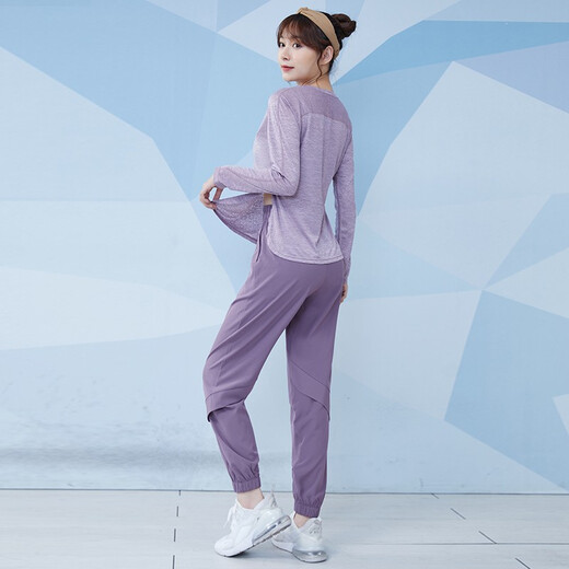 Fanstick Yoga Wear Women's Loose Long Sleeve Pilates Training Set Breathable Fitness Wear Running Sports Suit Light Purple Two-piece Set TC27956 L (Recommended 105-120 Jin Jin equals 0.5 kg)