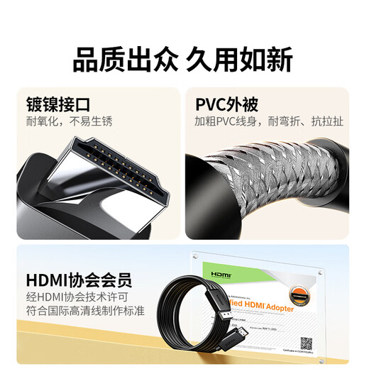 绿联DP转HDMI转接线 4K高清 DisplayPort转HDMI公对公视频连接线适用电脑接电视显示器1.5米35836